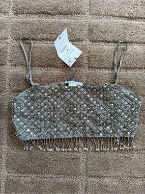 Zara Beaded Fringe Crop Camisole - Gray
